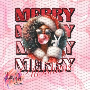 Retro Black Santa girl Christmas Blowing Bubble PNG, Vintage Merry Christmas PNG, Sunglasses Peace Sign, Sublimation DTF Digital Download
