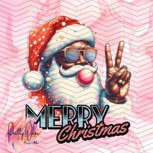 Retro Black Santa Claus Christmas Blowing Bubble PNG, Vintage Merry Christmas PNG, Sunglasses Peace Sign, Sublimation DTF Digital Download