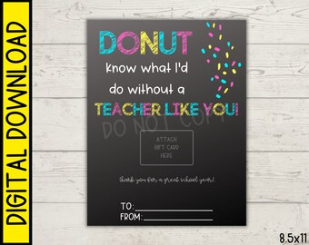 Donut Teacher Gift Card Printable Template (Digital Download)