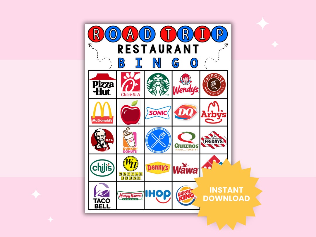 Road Trip Restaurant Bingo Printable Game Road Trip Activity - Etsy