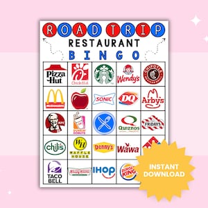 Road Trip Restaurant Bingo Afdrukbare game Road Trip-activiteit