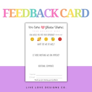 Cartão de feedback do cliente EDITÁVEL para impressão em rosa para pequenas empresas