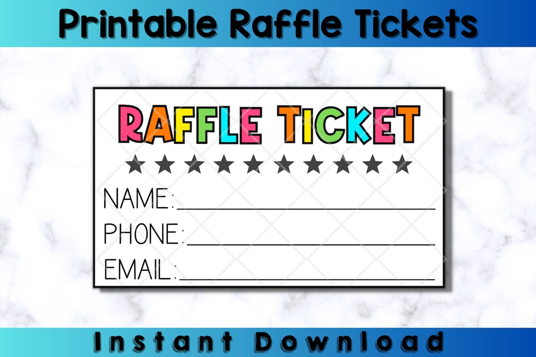Printable Bright Colorful Raffle Tickets Enter to Win Cards digital
