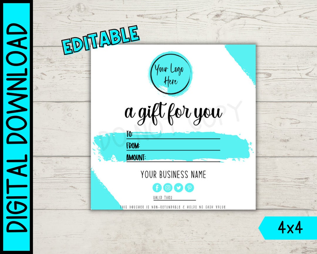 Teal Tiffany Gift Certificate Templates Editable Gift 