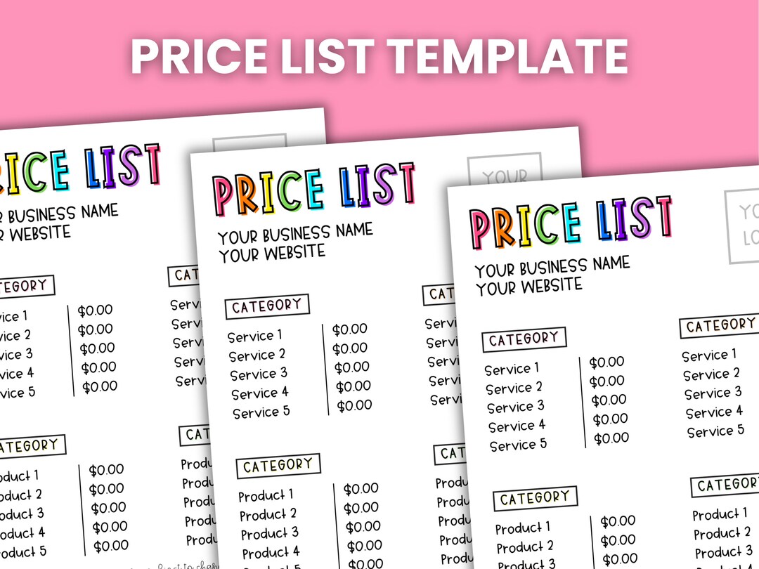 EDITABLE Generic Price List Template for Small Business - Etsy Canada