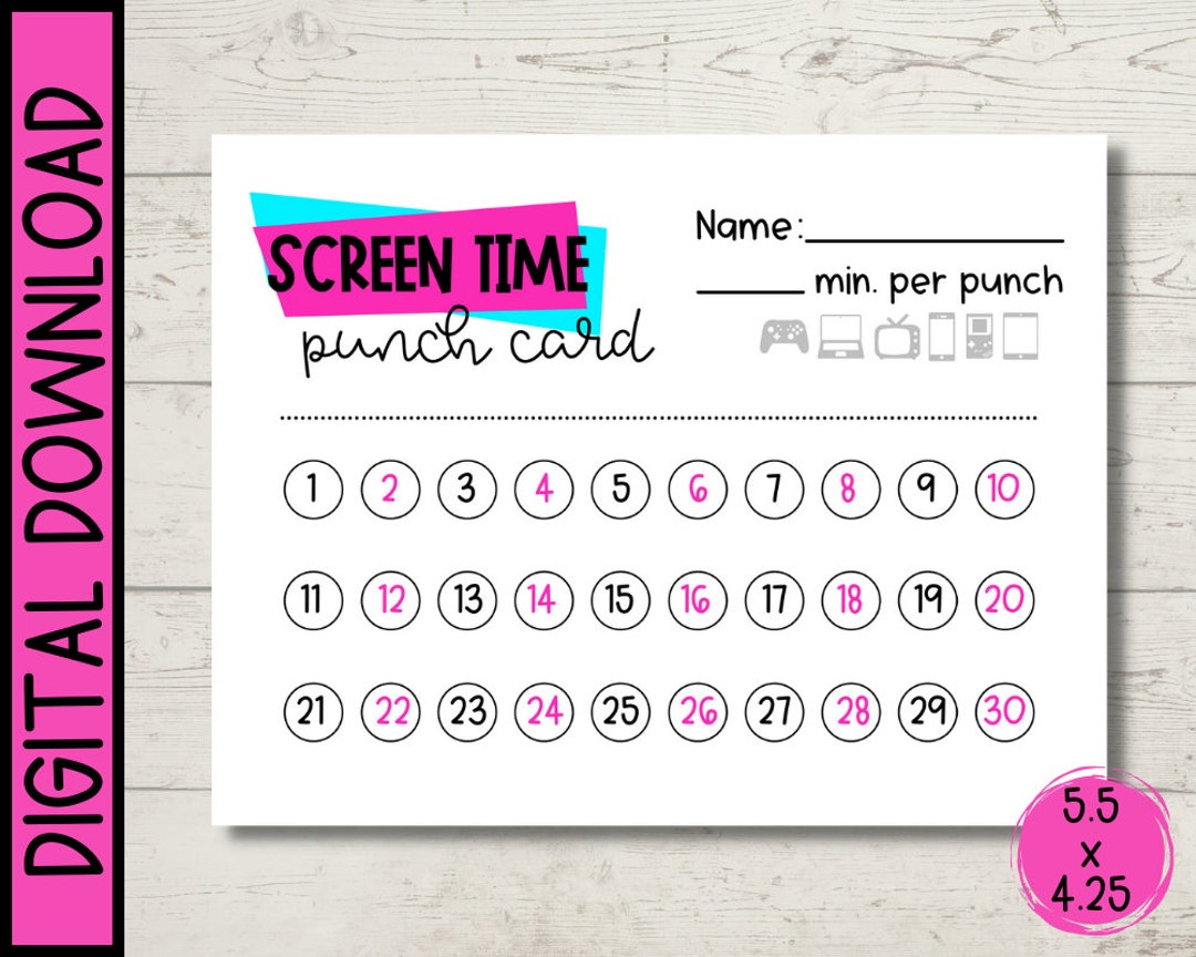 Screen Time Punch Card Printable Template digital Download - Etsy