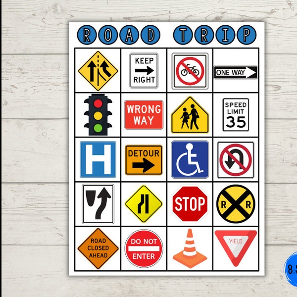 Road Sign Spot It Game Printable Activity for Road Trip (Digital Download)