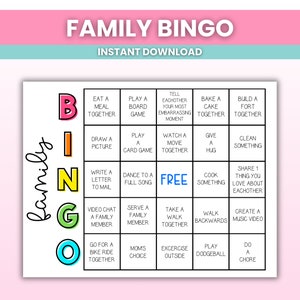 Atividade de jogo para impressão de bingo familiar para família