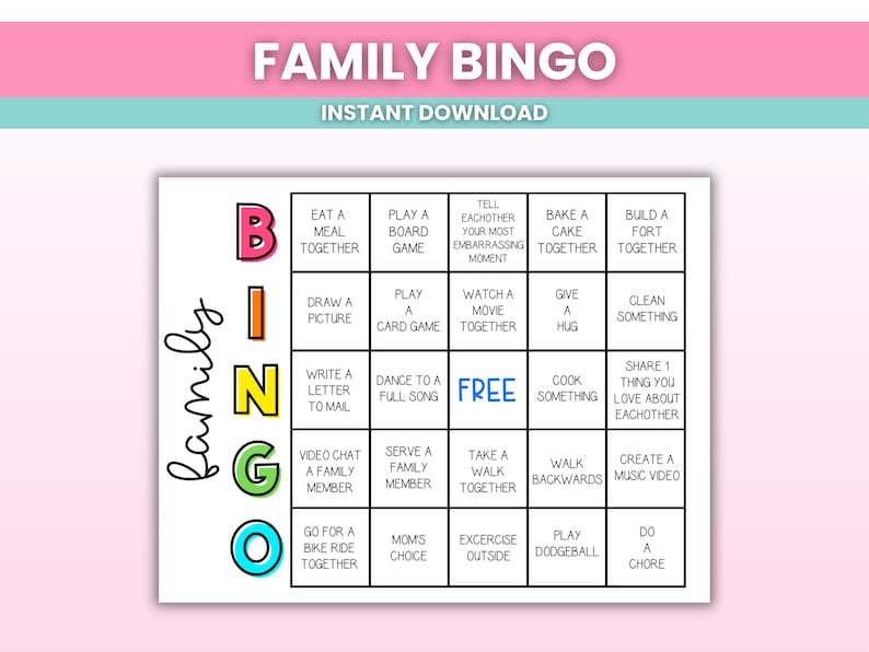 Family Bingo Printable Game Activity for Family - Etsy