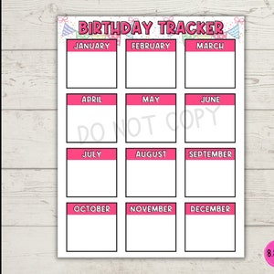 Birthday Tracker Planner Printable Template digital Download - Etsy