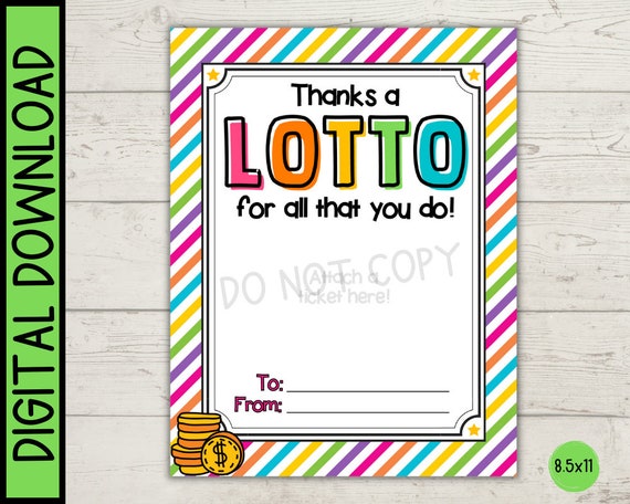 Thanks a Lotto Teacher Gift Lottery Ticket Template Printable Etsy
