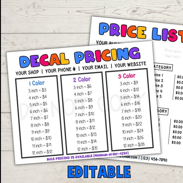 Decal Price List Etsy