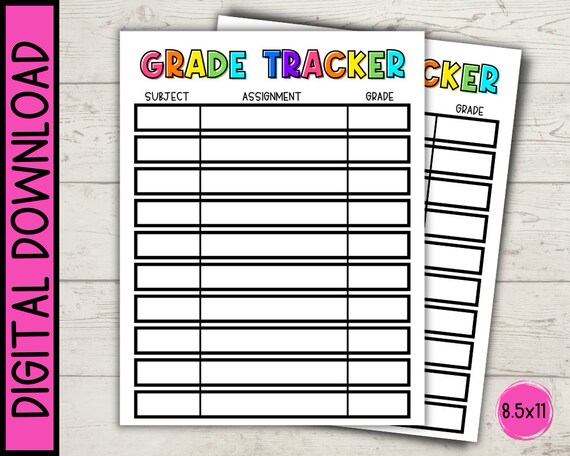 Grade Tracker Printable Template digital Download | Etsy