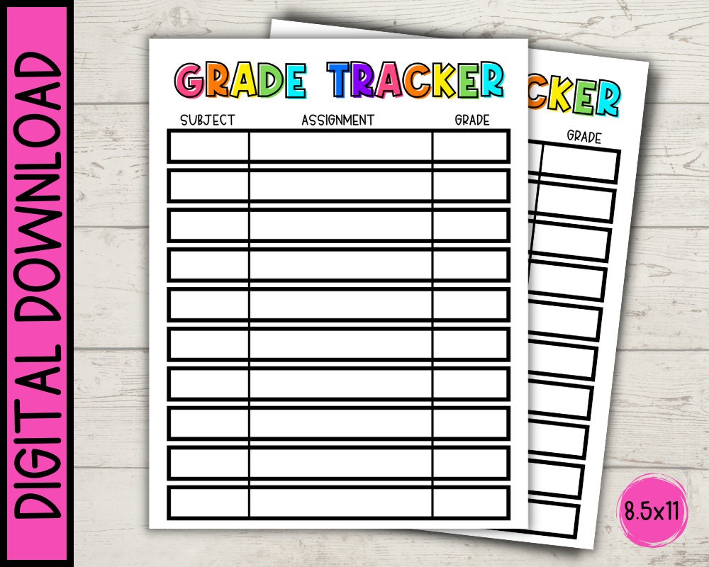Grade Tracker Printable Template digital Download Etsy
