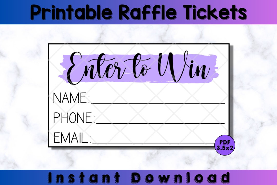 Printable Purple Enter to Win Raffle Ticket digital Download - Etsy