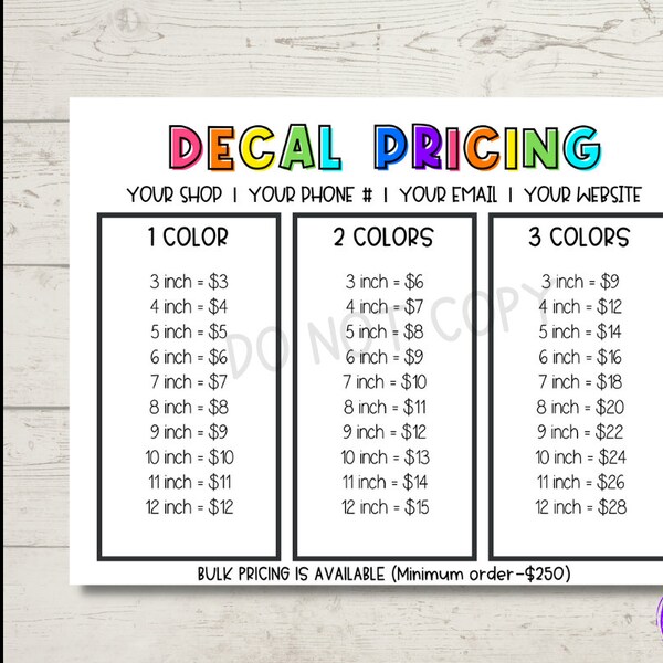 Decal Price List Etsy