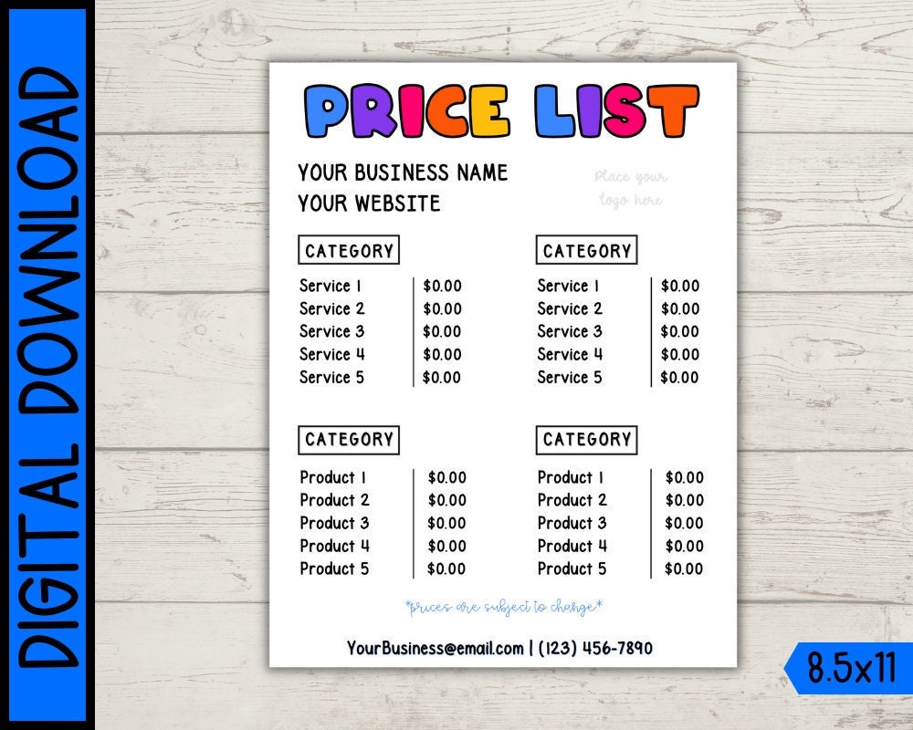 EDITABLE Decal Price List and Generic Price List Bundle Etsy Österreich