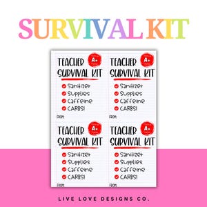 Printable Teacher Survival Kit Tag PDF for DIY Teacher Gift | Goodie Basket