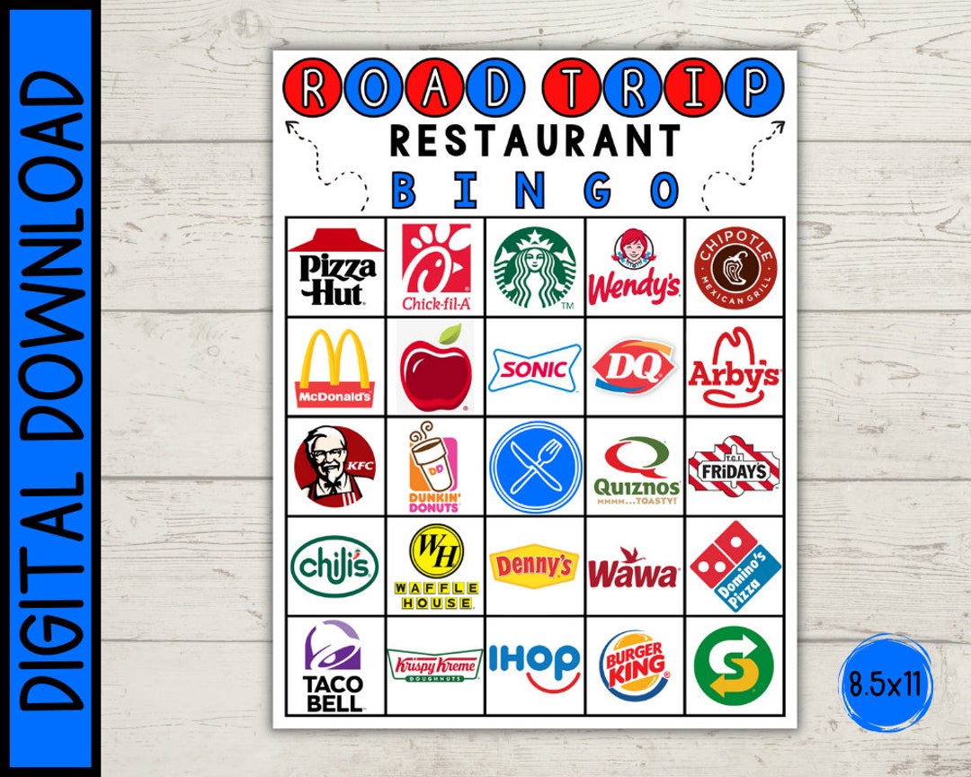 Road Trip Restaurant Bingo Printable Game Road Trip Activity digital ...