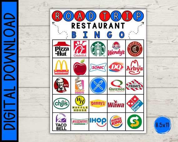 Road Trip Restaurant Bingo Printable Game Road Trip Activity - Etsy