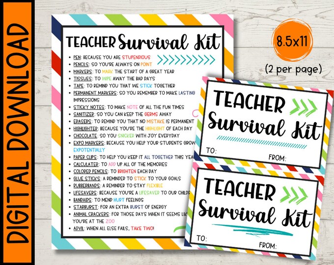 Teacher Survival Kit Ticket & Template Printable digital Etsy