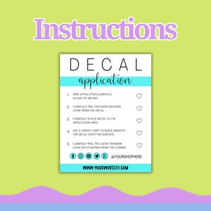 EDITABLE Teal Printable Decal Application Instructions Care Card | Small Business