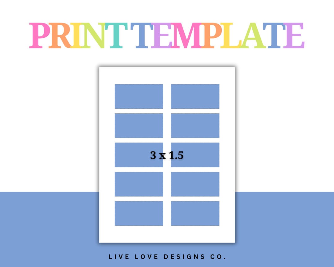 Print and Cut Template 3x1.5 Inch Landscape Full Page Print - Etsy