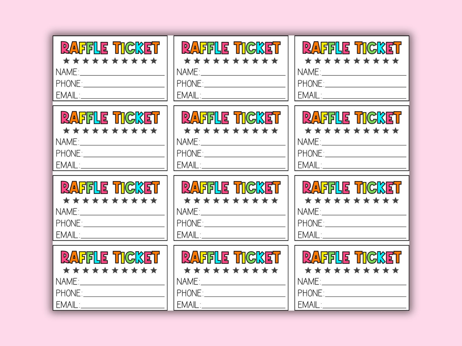 Printable Bright Colorful Raffle Tickets With Stars | Enter to Win ...