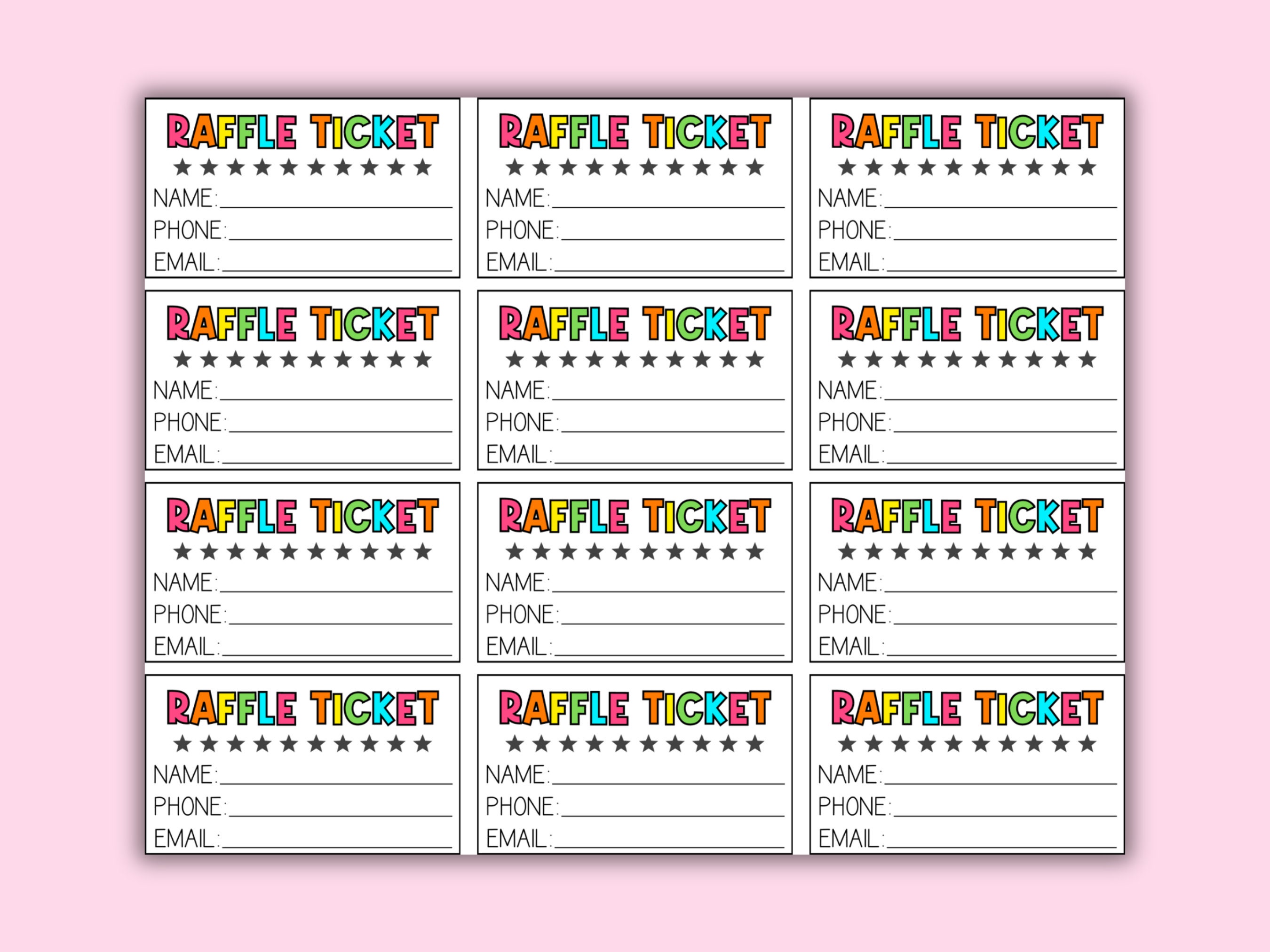 Colorful Raffle Tickets Printable Bright Colorful Raffle Tickets With Stars | Enter to Win ...