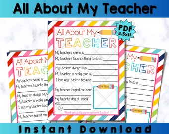 All About My Teacher Printable - Etsy