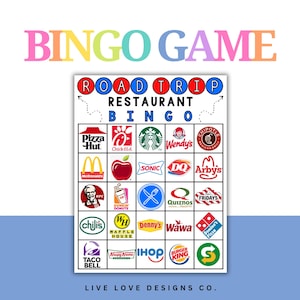 Road Trip Restaurant Bingo Printable Game Road Trip Activity