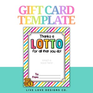 Thanks a Lotto Teacher Gift Lottery Ticket Template Printable