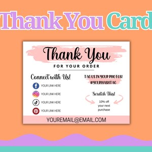 EDITABLE Thank You for Your Order Pink Printable Business Card Coupon