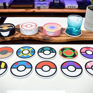 Pokeball Untersetzer Set - Mix & Match 4 Untersetzer - 3D Gedruckt