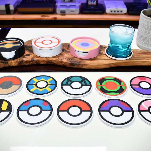 Pokeball-onderzetterset - Mix & Match 4 onderzetters - 3D-geprint