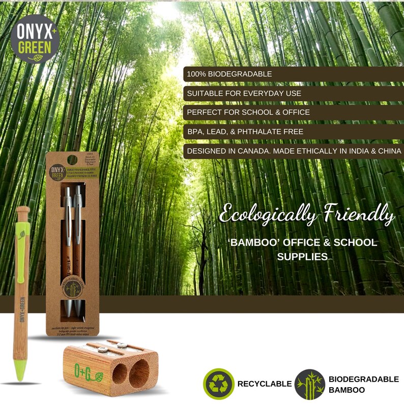 ECO FRIENDLY Bamboo & Corn Ballpoint Pens / Pack of 2 / Biodegradable / Ecological / Recycled Packaging image 2