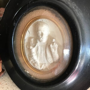 French Religious Antique Meerschaum in Wooden Frame