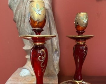 20 世紀中期のムラーノ ルビー ガラス キャンドル ホルダー - Etsy 日本