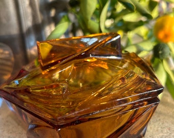 Stunning ART DECO amber glass box hexagonal shape