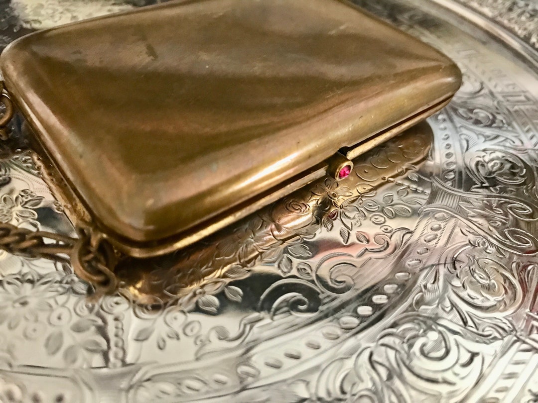 Antique French Gilt Metal Cosmetic Purse With Red Jewelled Clasp. - Etsy