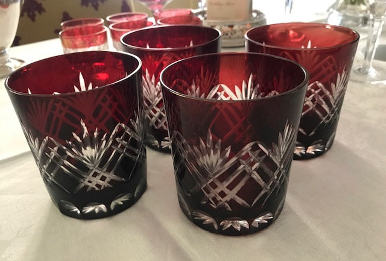 Vintage Cut Crystal Ruby Glasses Etsy