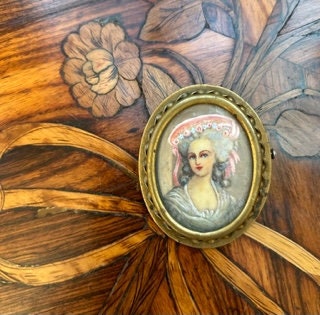 Antique French BROOCH PIN Miniature Portrait 1900