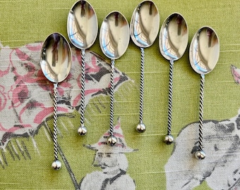 Six Antique Victorian Sterling Silver English Coffee Spoons 1891