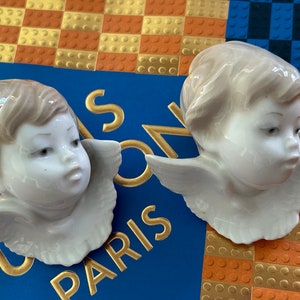 LLADRO Angel Cherub Heads (2) Wall Mount Figurines