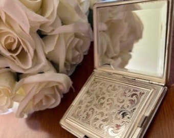 Art Deco Alpaca Silver Powder Compact and Mirror