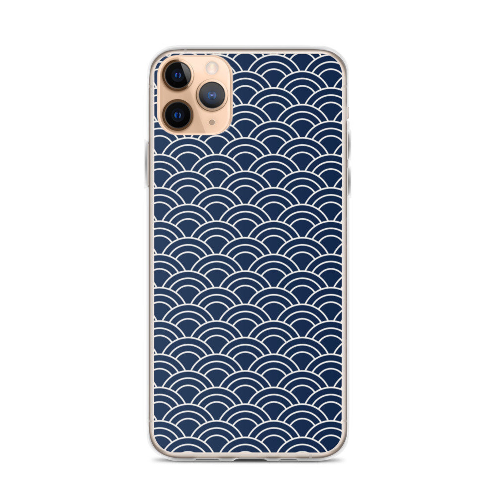 Solid polycarbonate iPhone case Japanese waves pattern navy Etsy
