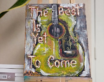 Abstract Guitar Art Music Painting on Canvas, The Beatles, Modern Guitar Artwork, Gift for Musician, Contemporary Art.