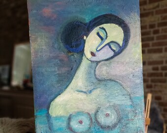 Nude woman painting, naked woman, handmade, AmeliaMoonART, wall decor, Artwork, living room,modern art .