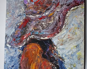 Nude woman in a red hat painting, naked, original art, handmade, gift for him, Wall art,wall decor, art homedecor, living room.