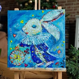 White Rabbit Original Art Alice In Wonderland Rabbit Wall Art Nursery wall art  Modern art  Bookshelf art  Rabbit painting.